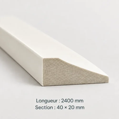 Baguette biseautée blanche 40 × 20 mm réf. J69 : profil et dimensions