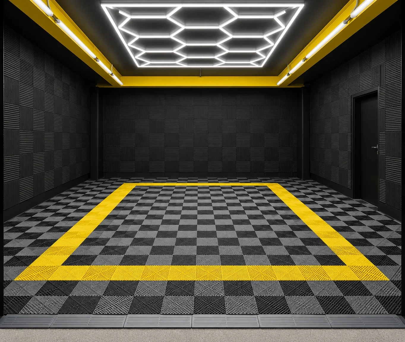 Garage avec dalles de sol jaune 40 × 40 cm