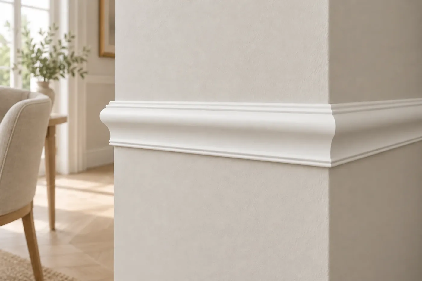 Moulure murale blanche 40 × 20 mm réf. J02 en situation dans une pièce