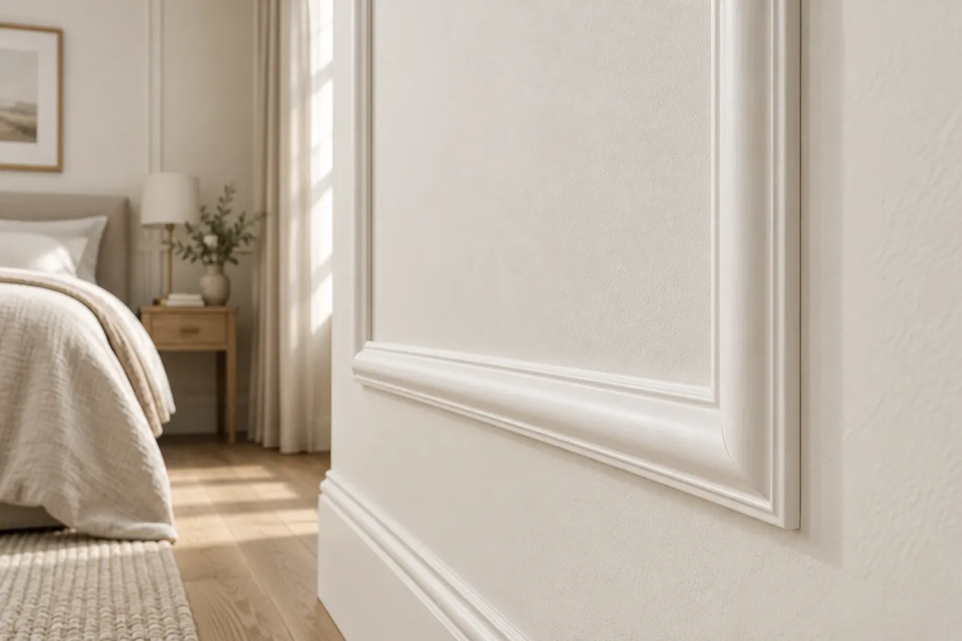 Moulure murale blanche 20 × 10 mm réf. J07 en situation dans une pièce