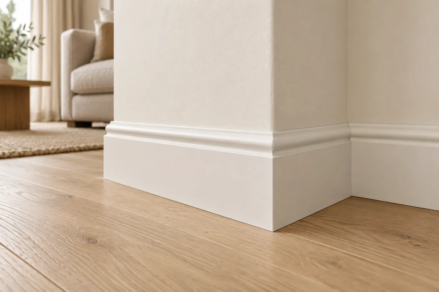 Plinthe blanche 100 × 12 mm réf. J09 en situation dans une pièce