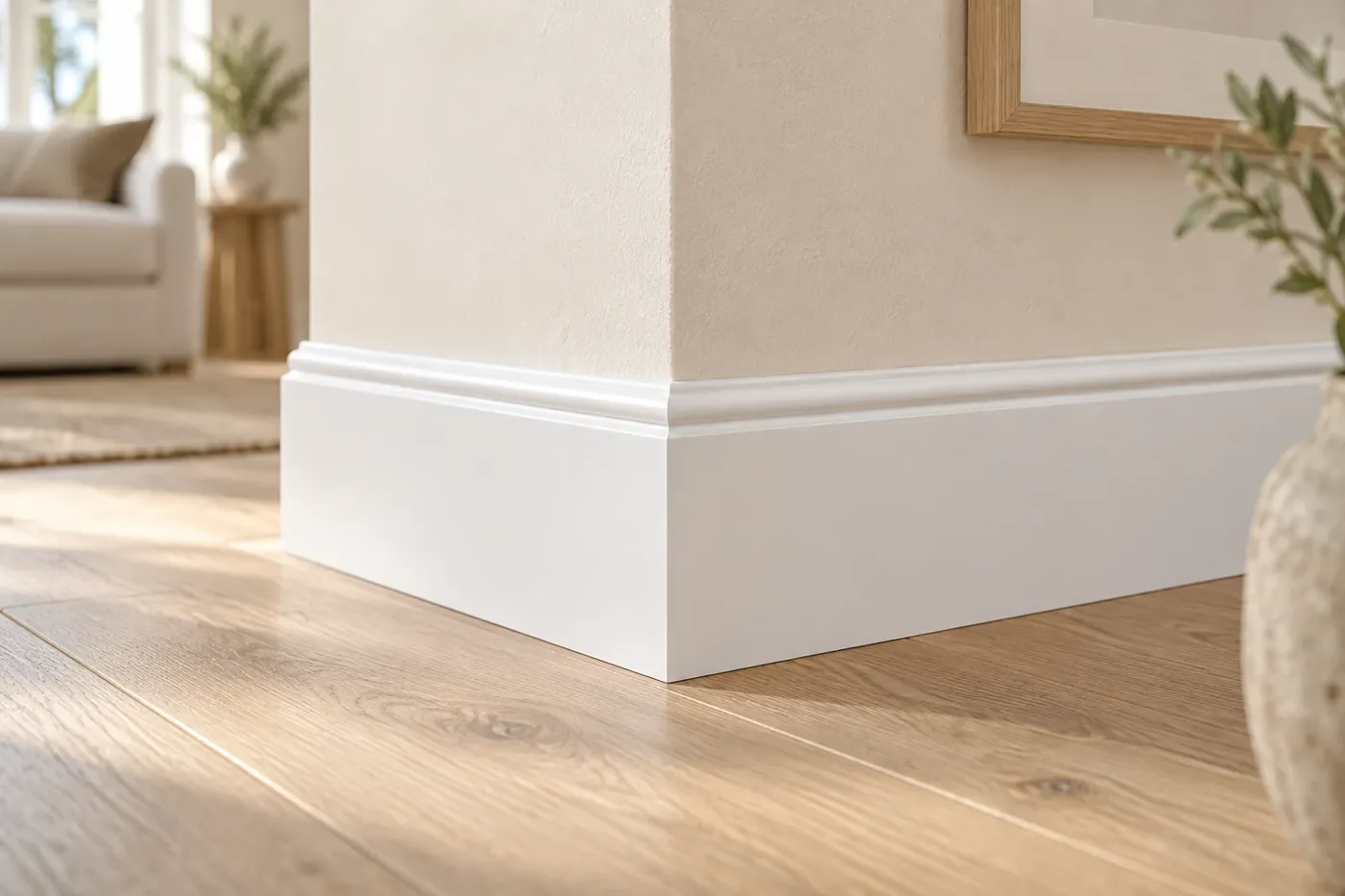Plinthe blanche 120 × 20 mm réf. J21 en situation dans une pièce