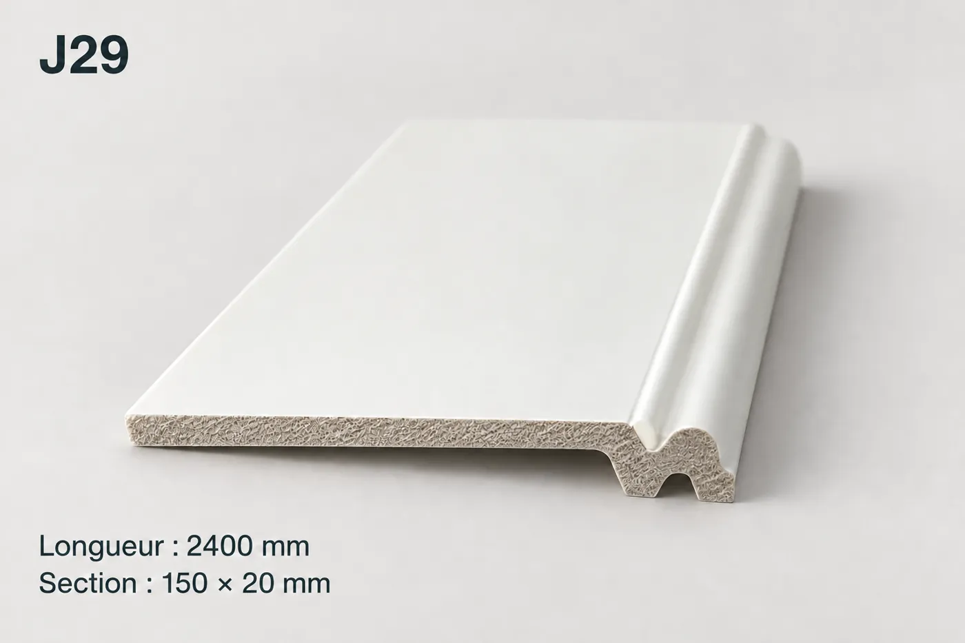 Plinthe blanche 150 × 20 mm réf. J29 : profil et dimensions