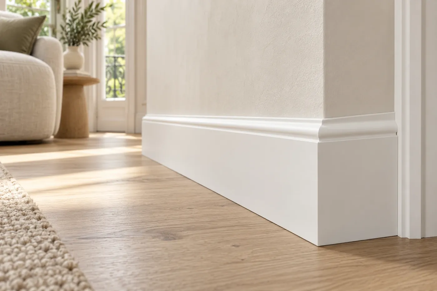 Plinthe blanche 150 × 20 mm réf. J29 en situation dans une pièce