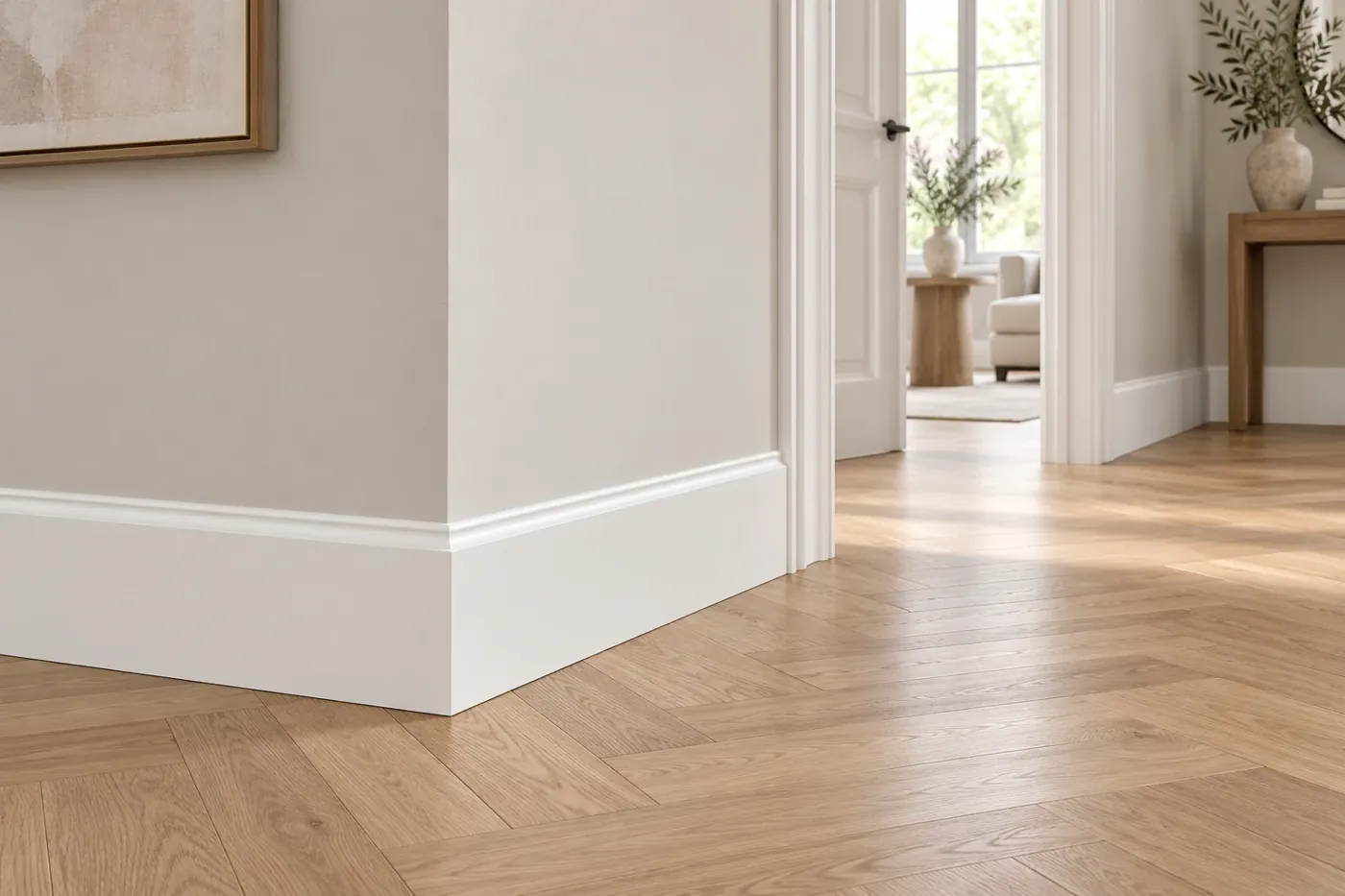 Plinthe blanche 150 × 20 mm réf. J29 en situation dans une pièce